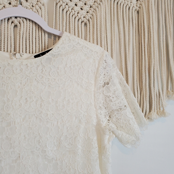 LULUS White Lace Shift Mini Dress sz L - Picture 4 of 10